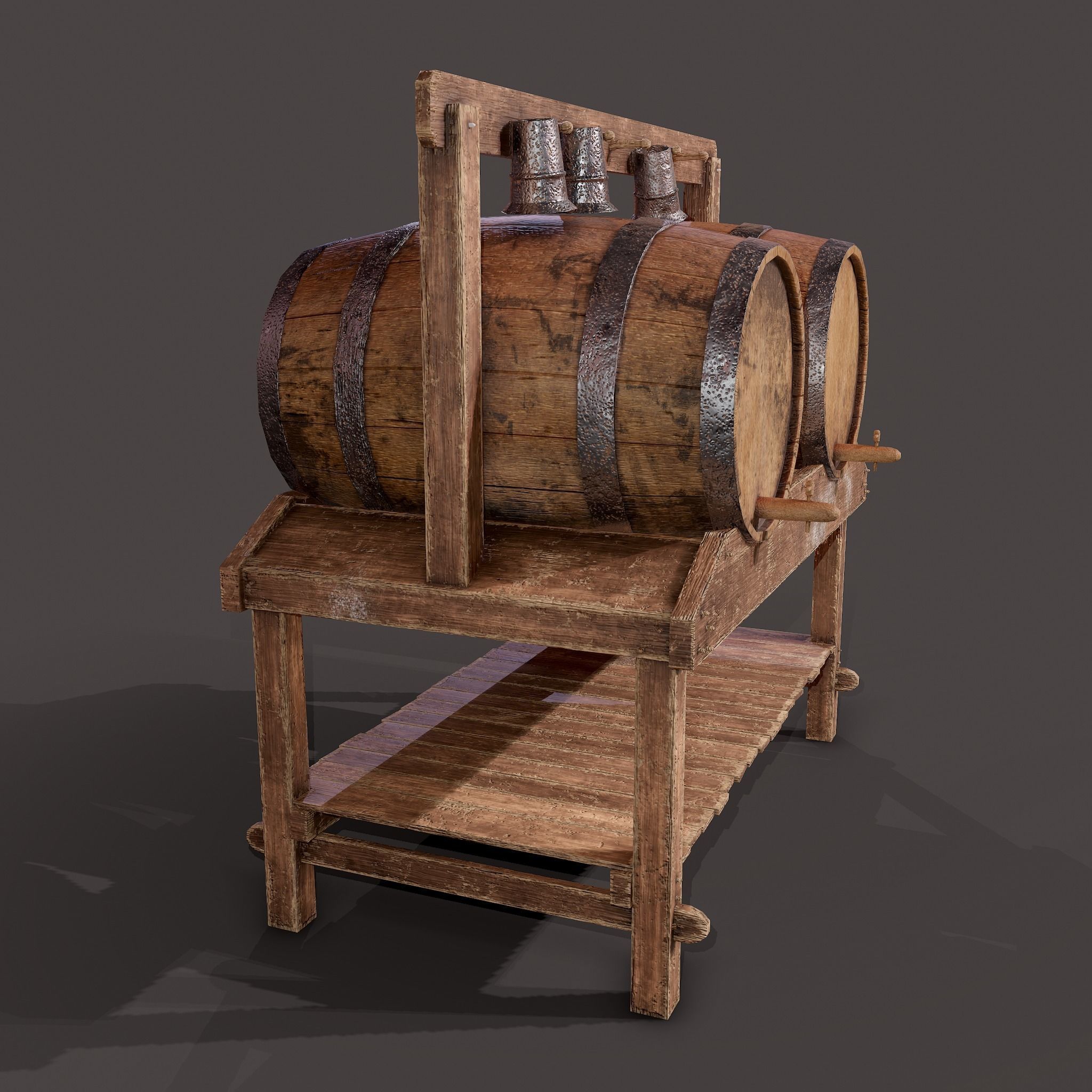 Wine Barrels and Holder Low-poly 3D model_21