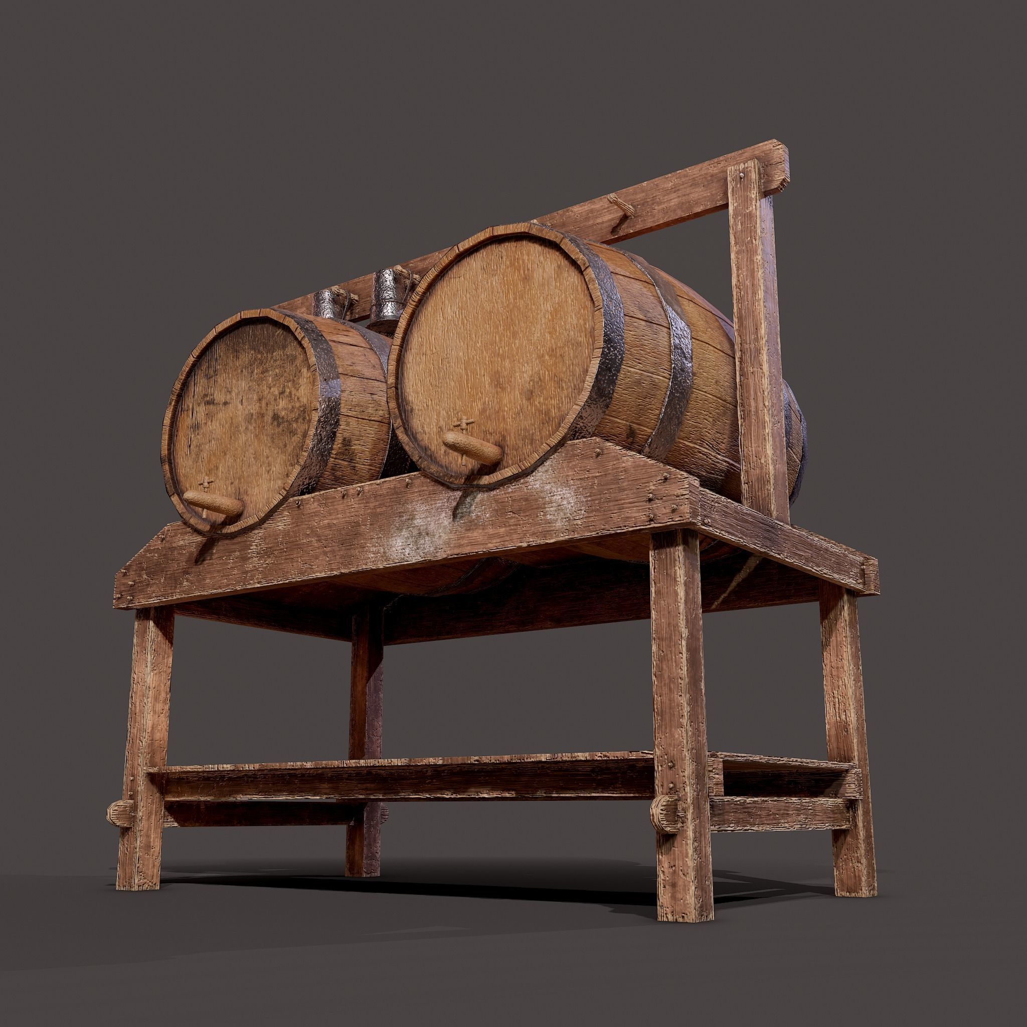 Wine Barrels and Holder Low-poly 3D model_26