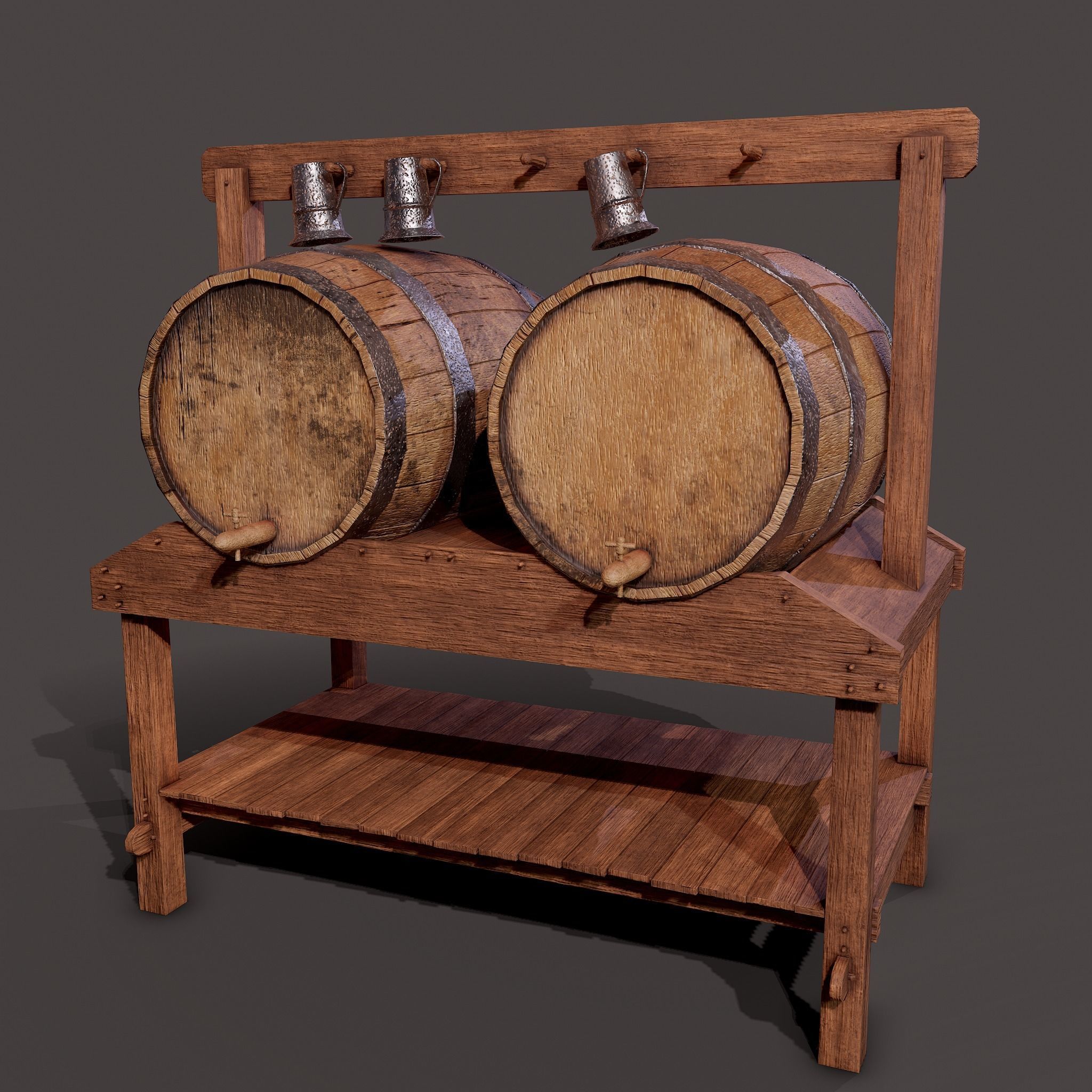 Wine Barrels and Holder Low-poly 3D model_6