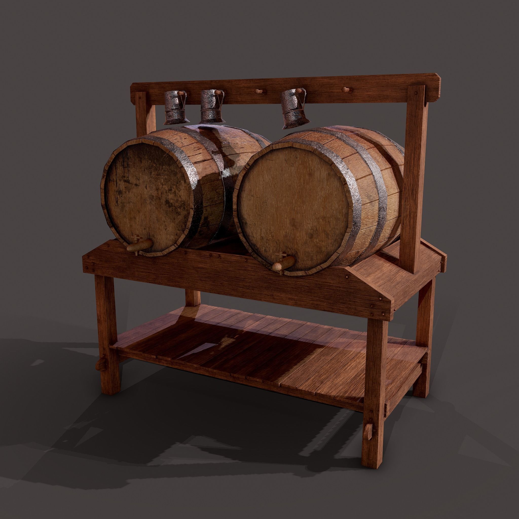 Wine Barrels and Holder Low-poly 3D model_8