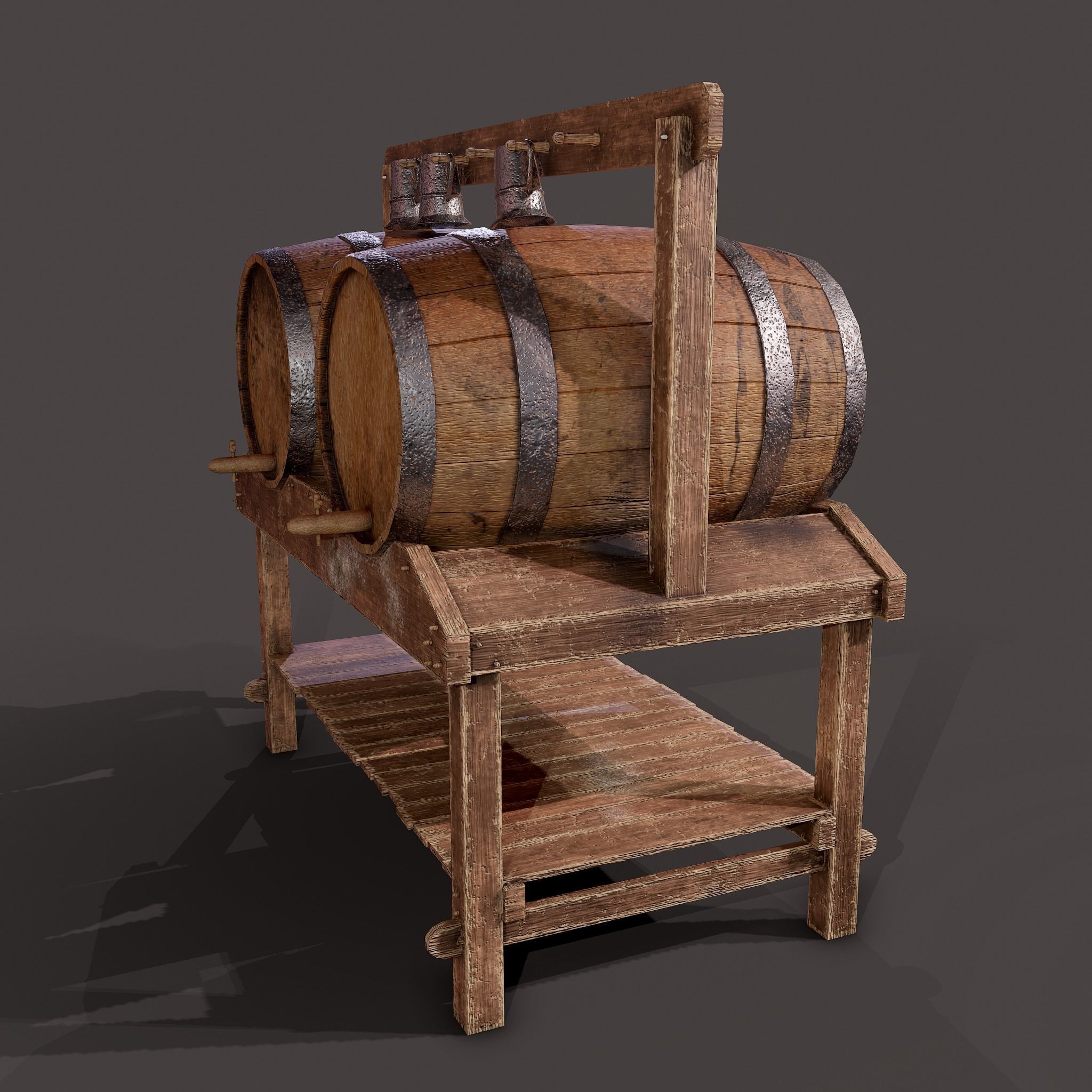 Wine Barrels and Holder Low-poly 3D model_12