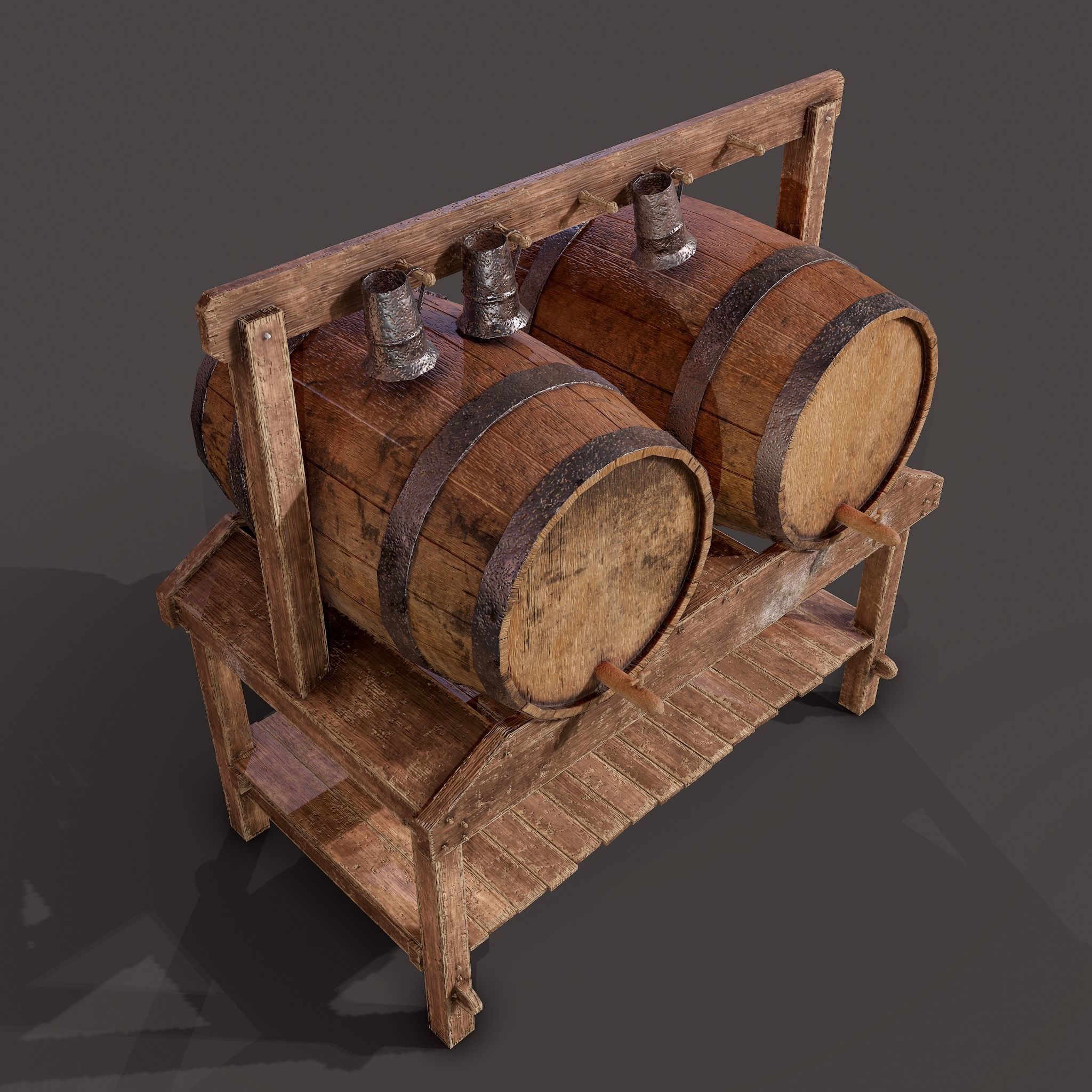 Wine Barrels and Holder Low-poly 3D model_22