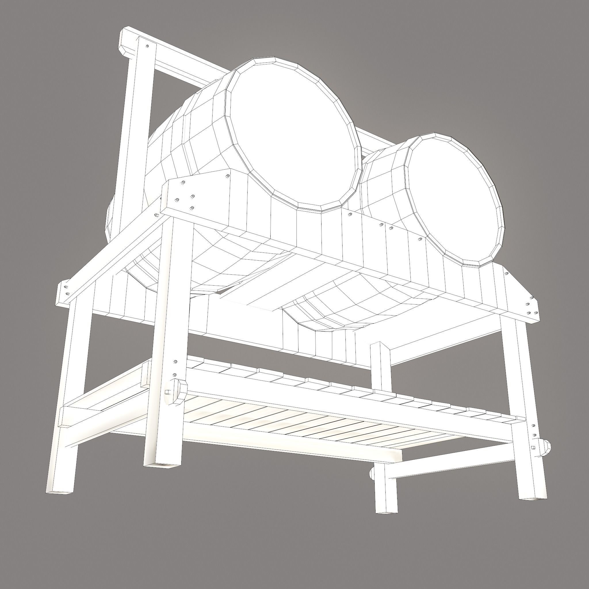 Wine Barrels and Holder Low-poly 3D model_53