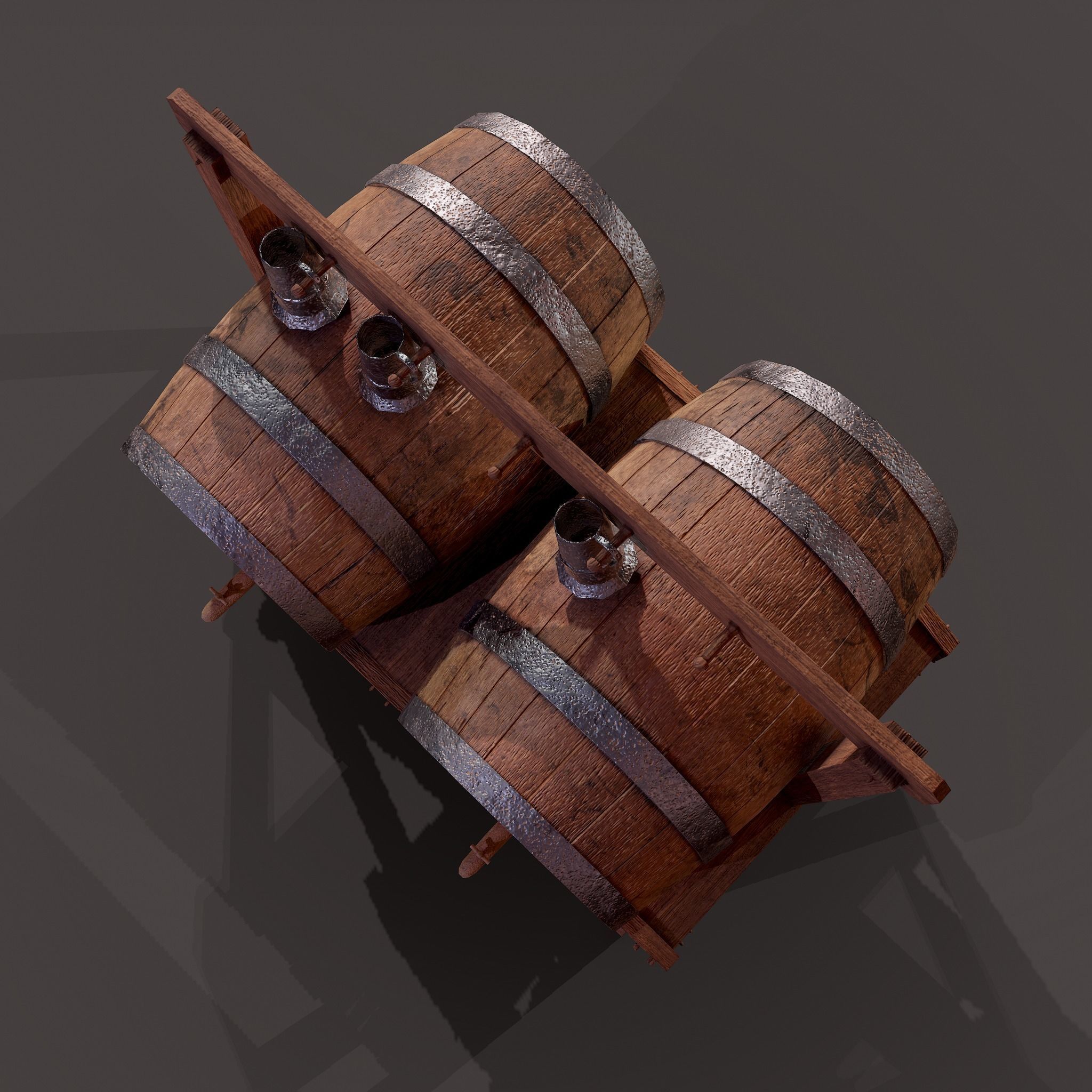 Wine Barrels and Holder Low-poly 3D model_30