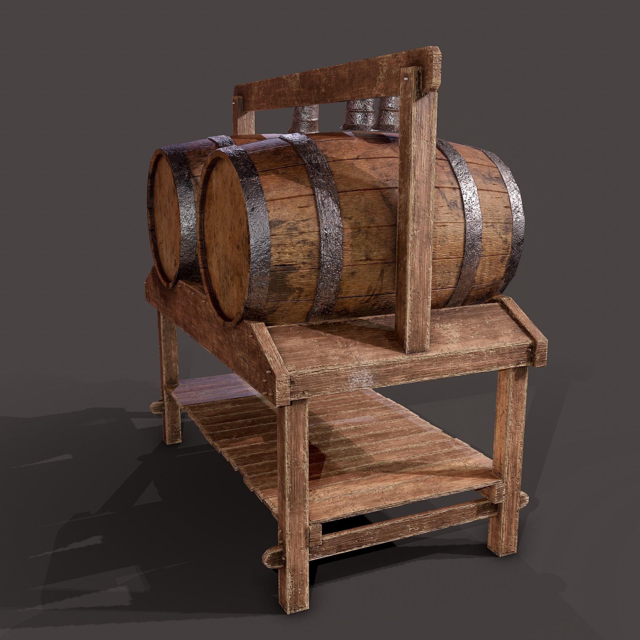 Wine Barrels and Holder Low-poly 3D model_19
