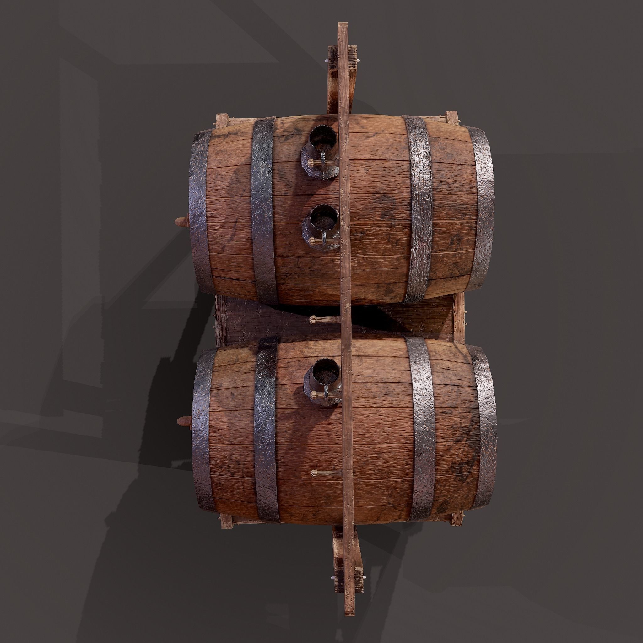 Wine Barrels and Holder Low-poly 3D model_29