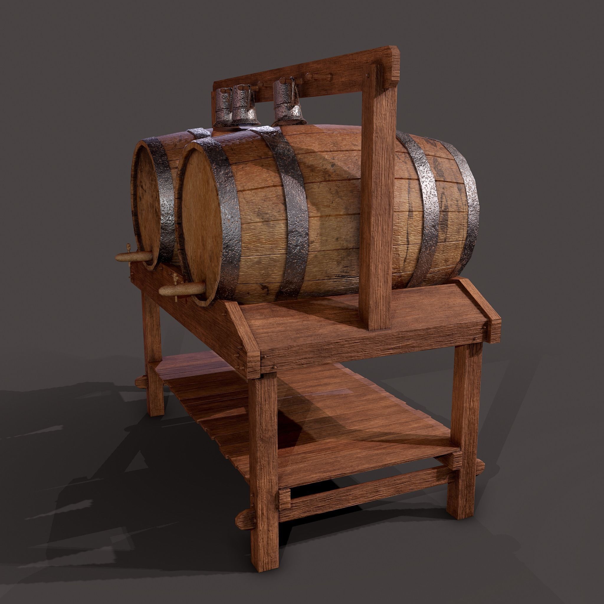 Wine Barrels and Holder Low-poly 3D model_14