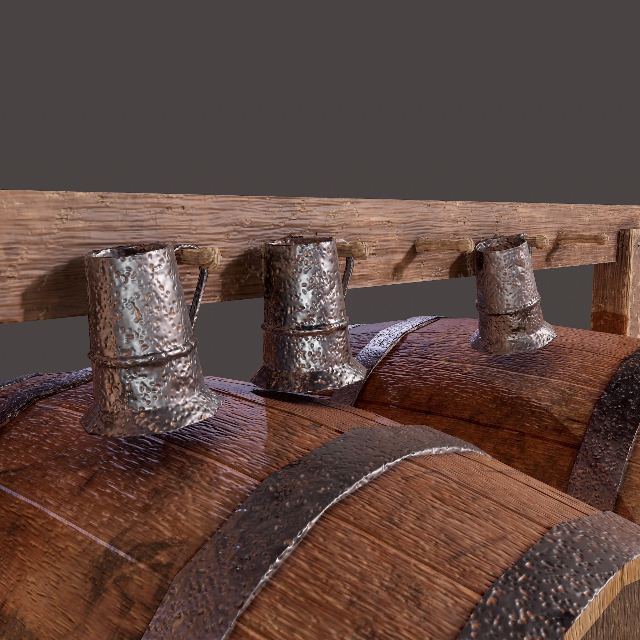 Wine Barrels and Holder Low-poly 3D model_38