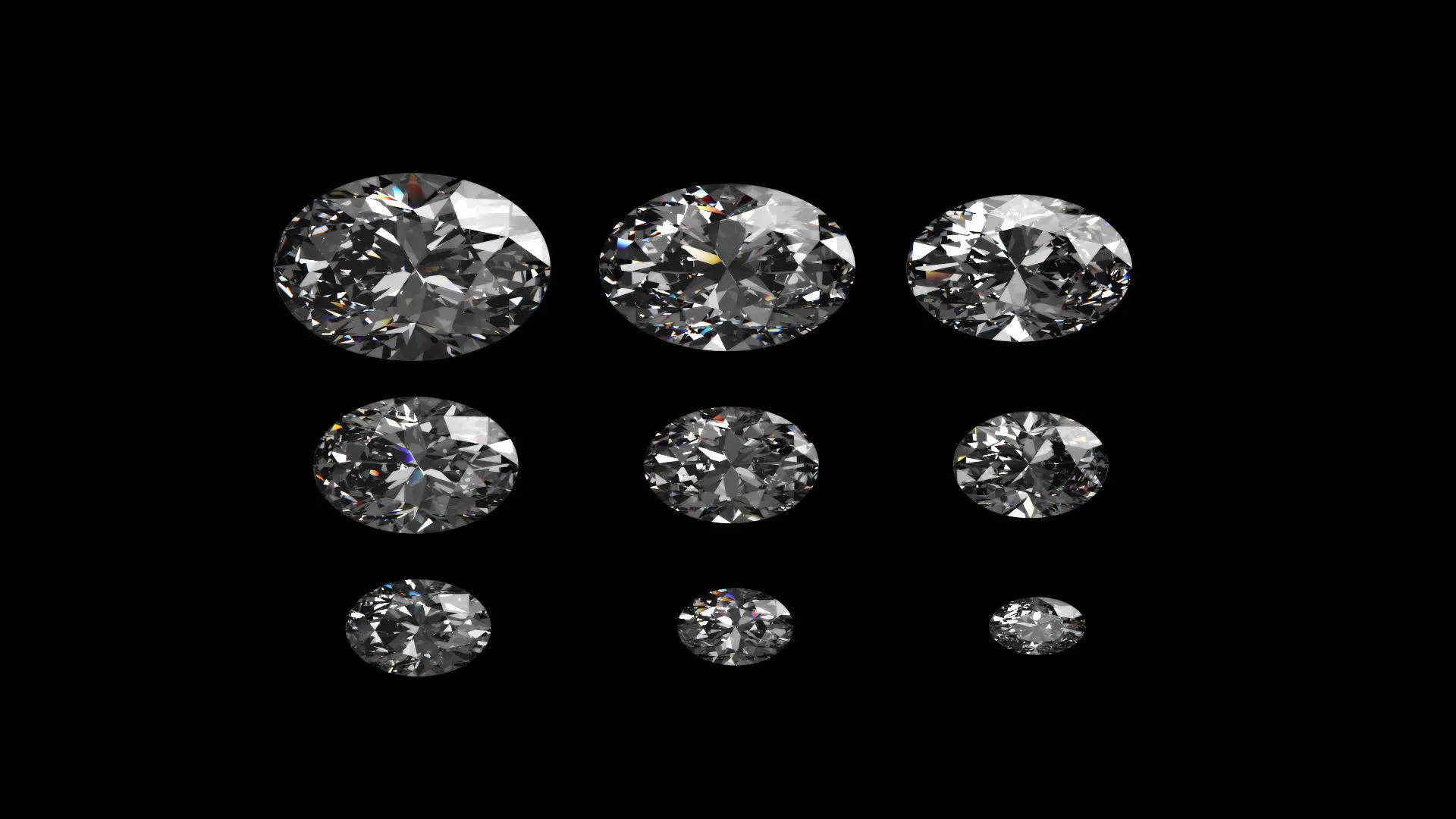 Diamond Oval Different Sizes 3D model