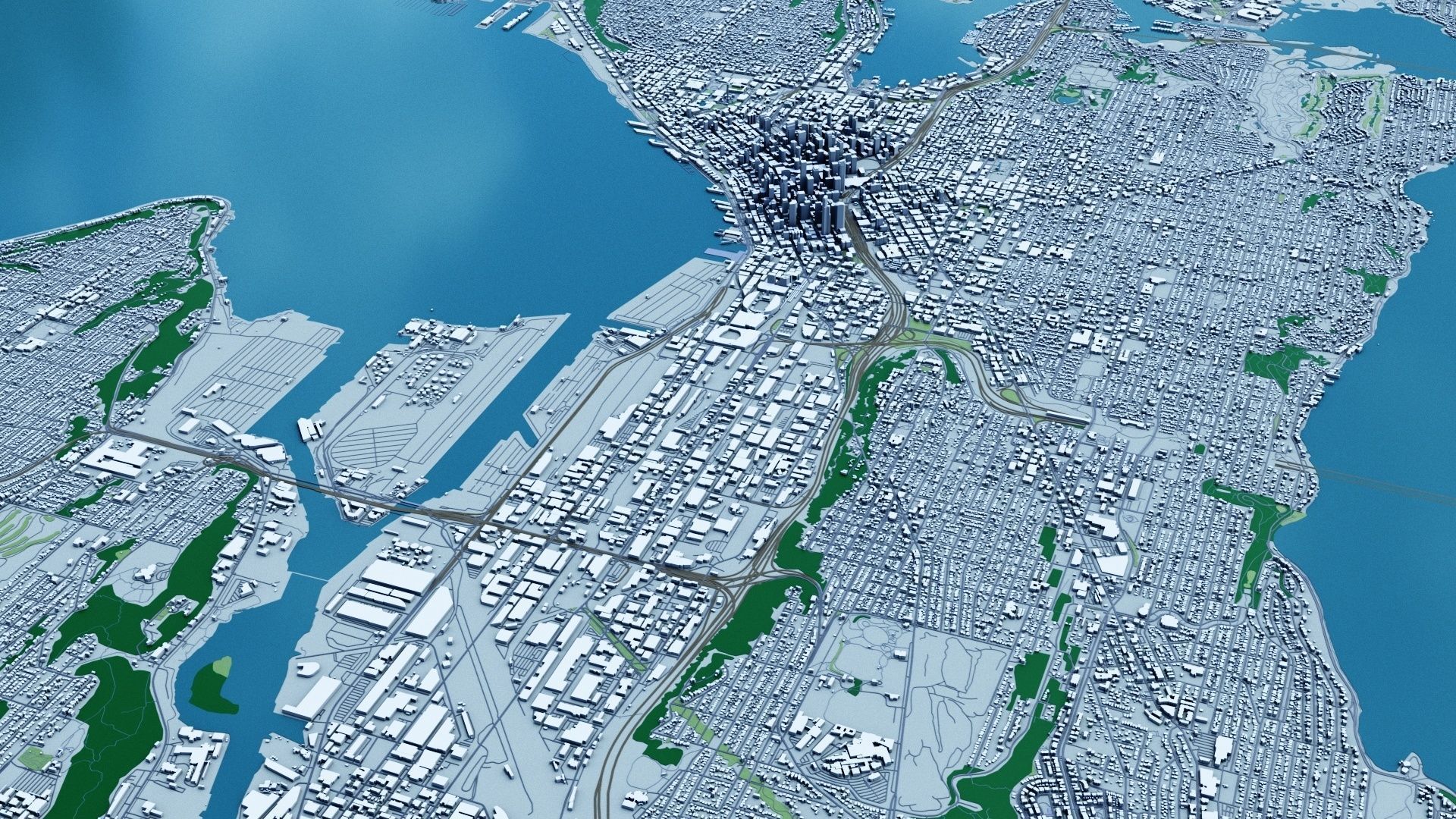 Seattle with Terrain 3D model_3
