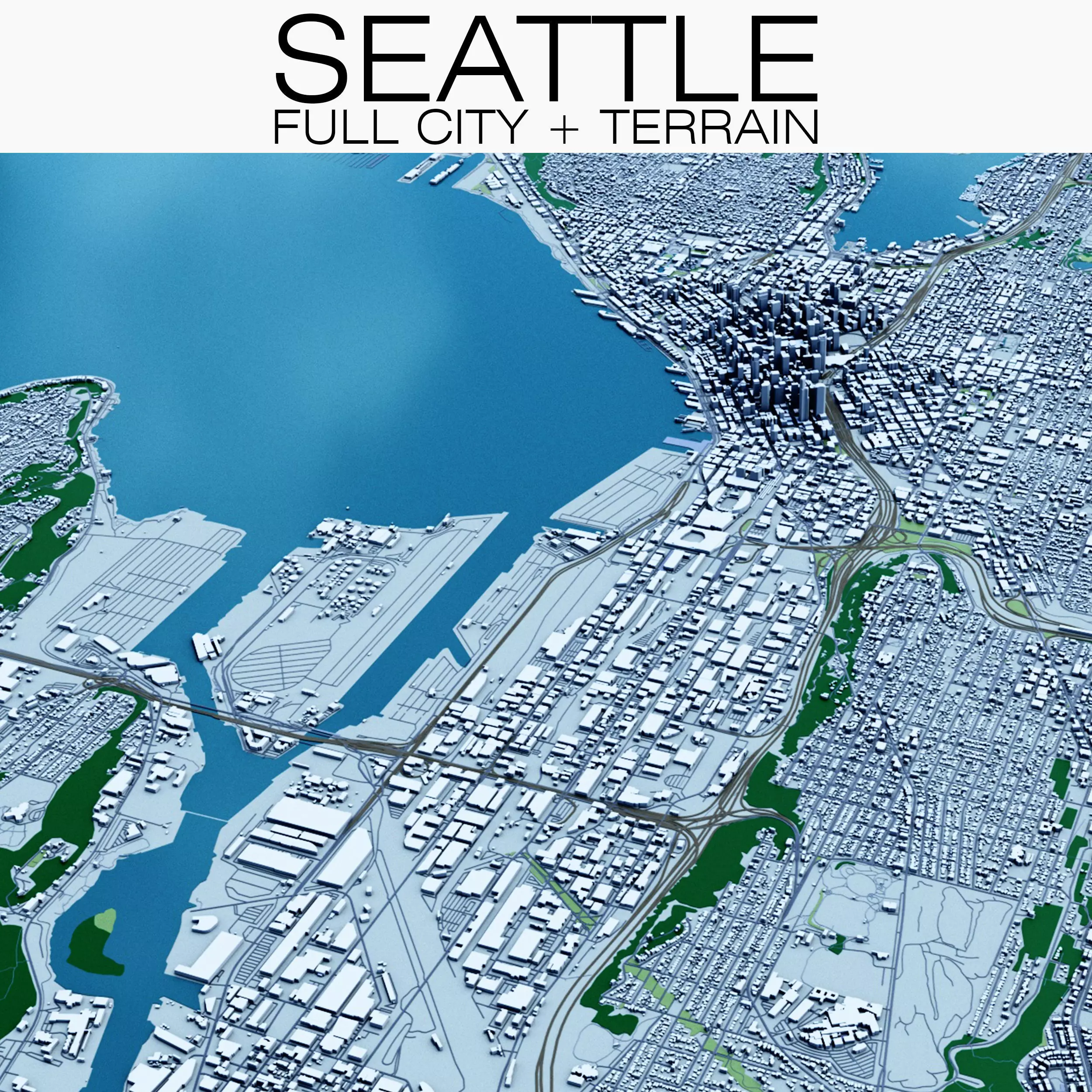 Seattle with Terrain 3D model_0