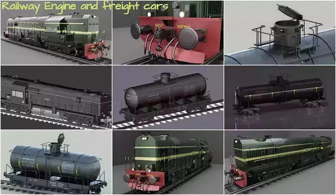 Railway Engine and Freight car pack 3D Model Collection