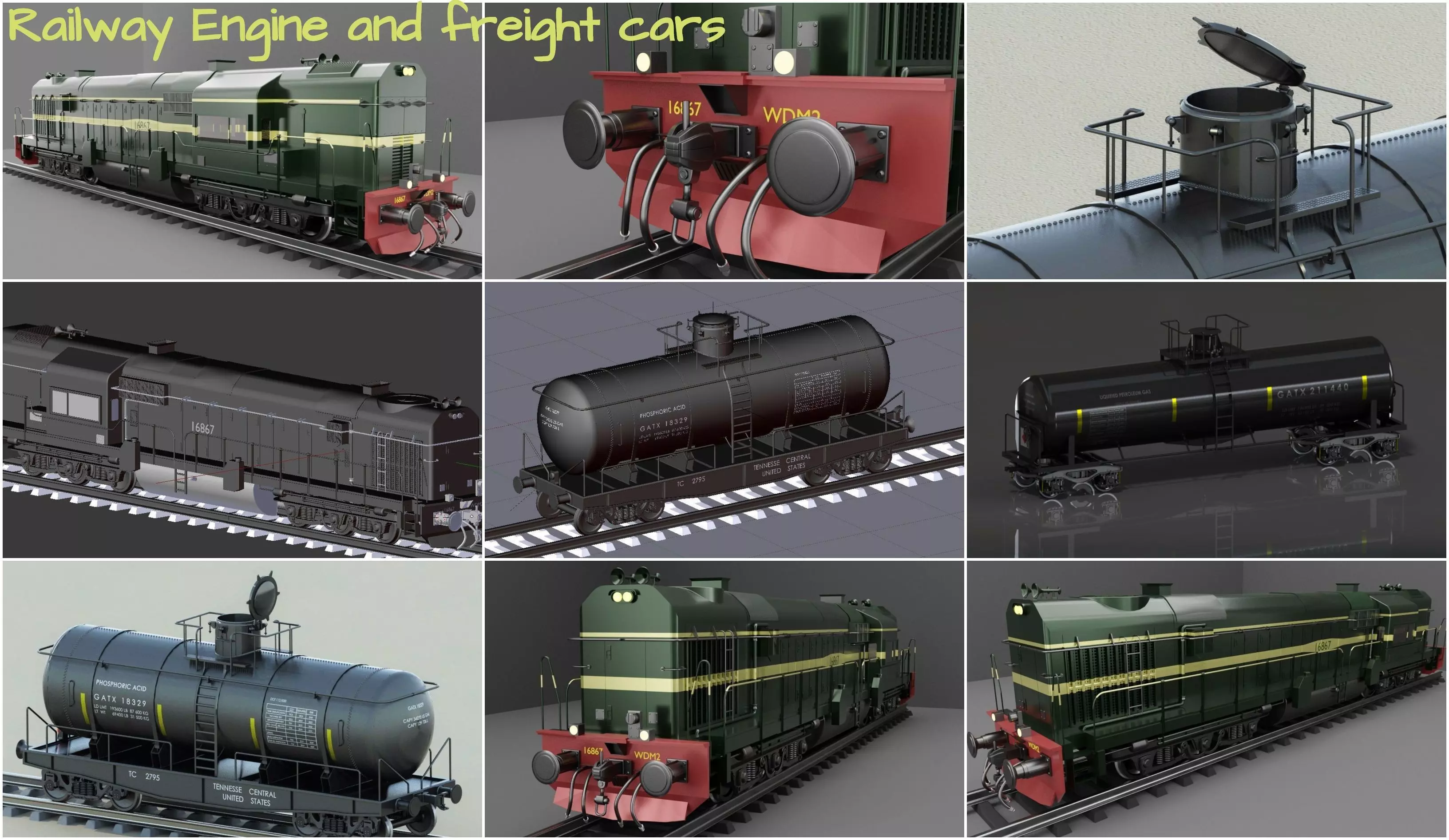 Railway Engine and Freight car pack 3D Model Collection_0