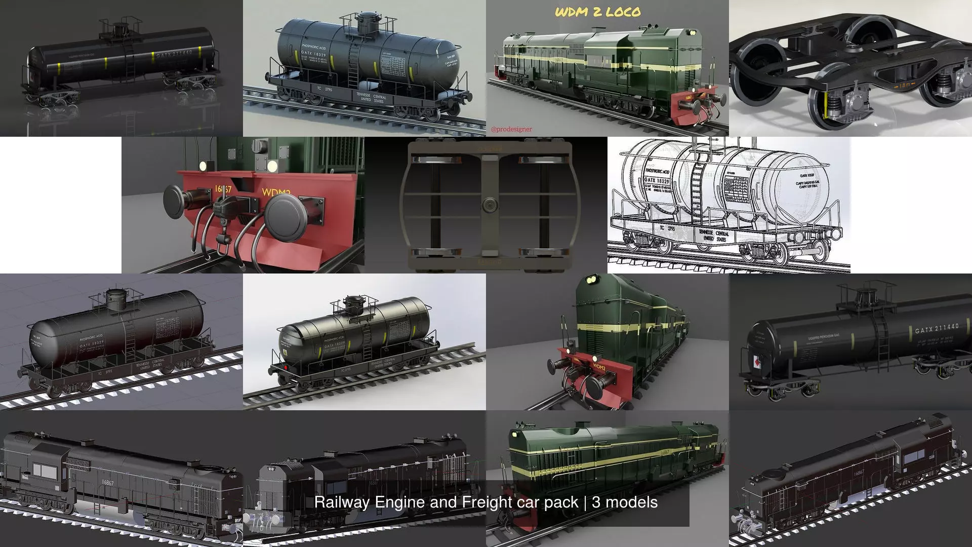 Railway Engine and Freight car pack 3D Model Collection_1