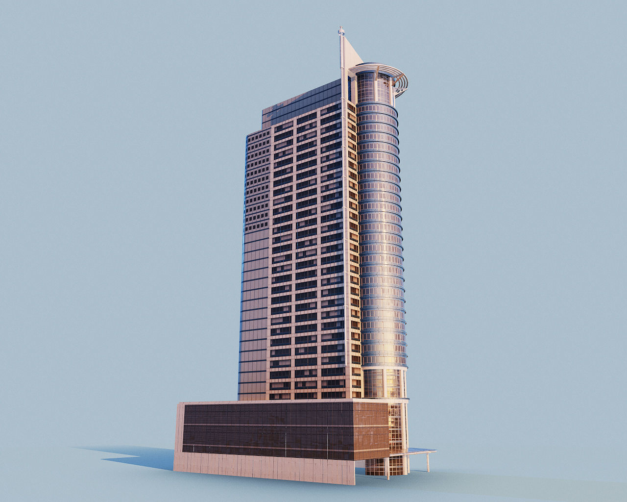 Highrise building - Chevron House Low-poly 3D model_7