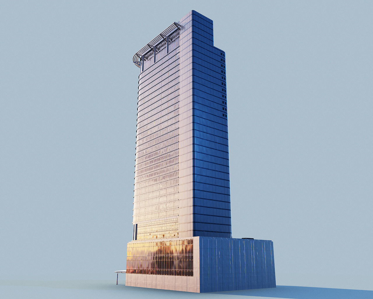 Highrise building - Chevron House Low-poly 3D model_9