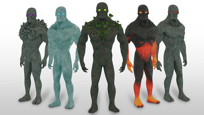 Low Poly Elemental Golem Character Pack With PBR Materials Low-poly 3D model