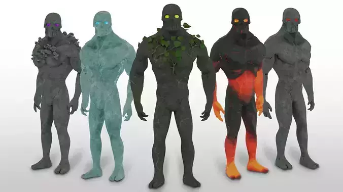 Low Poly Elemental Golem Character Pack With PBR Materials Low-poly 3D model