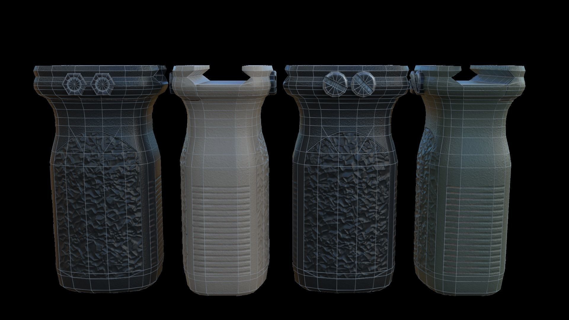 Foregrips three different metal brackets Low-poly 3D model_14