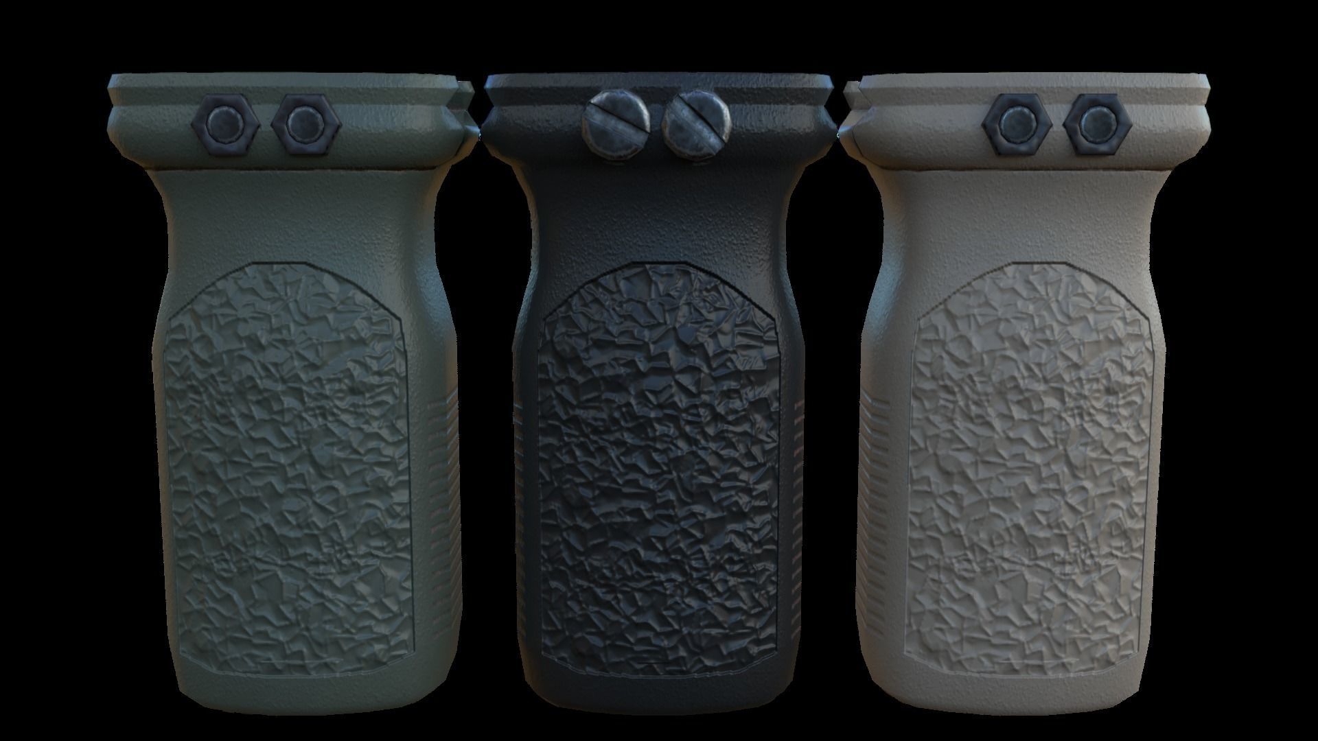 Foregrips three different metal brackets Low-poly 3D model_10