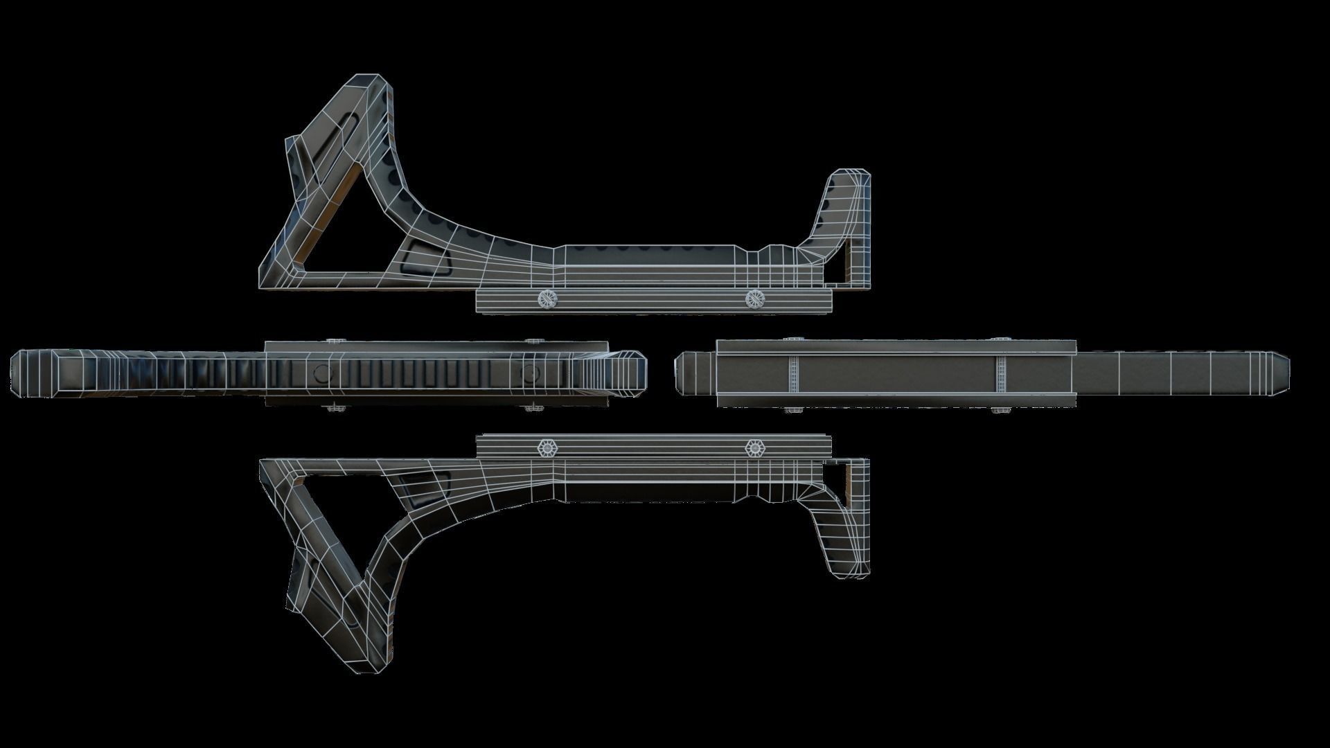 Foregrips three different metal brackets Low-poly 3D model_12
