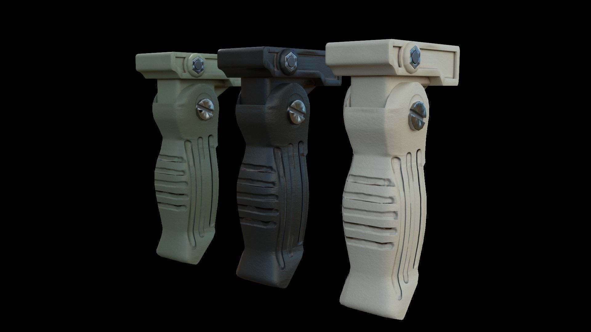 Foregrips three different metal brackets Low-poly 3D model_4