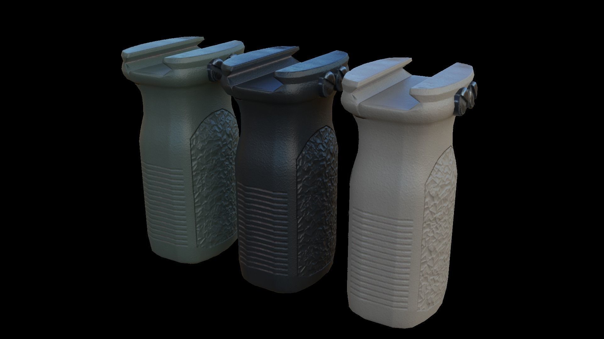 Foregrips three different metal brackets Low-poly 3D model_9