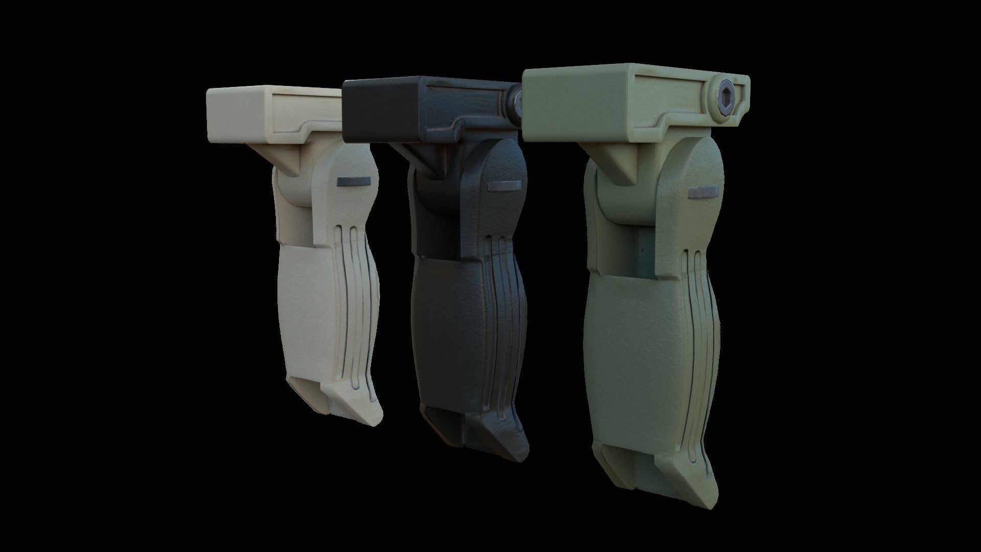 Foregrips three different metal brackets Low-poly 3D model_5