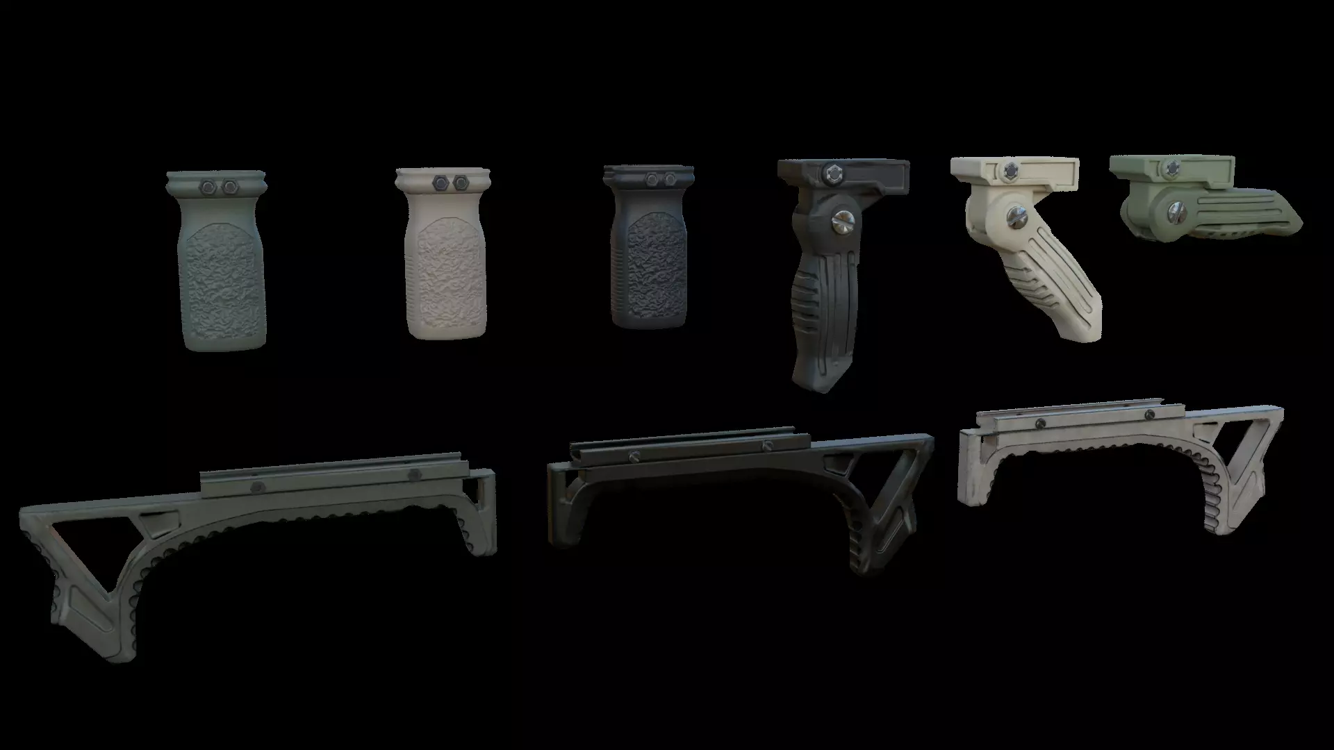 Foregrips three different metal brackets Low-poly 3D model_0