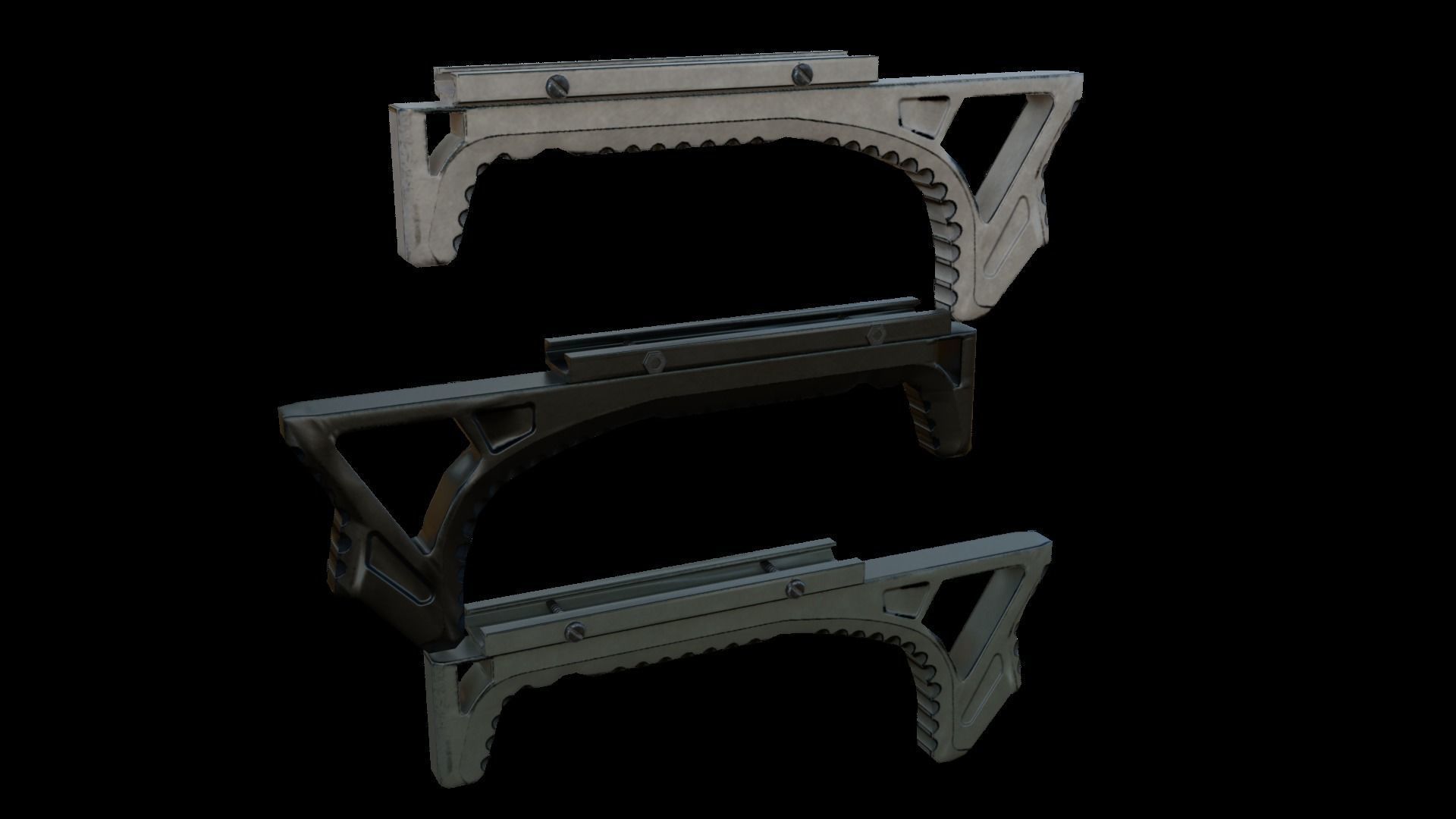 Foregrips three different metal brackets Low-poly 3D model_3