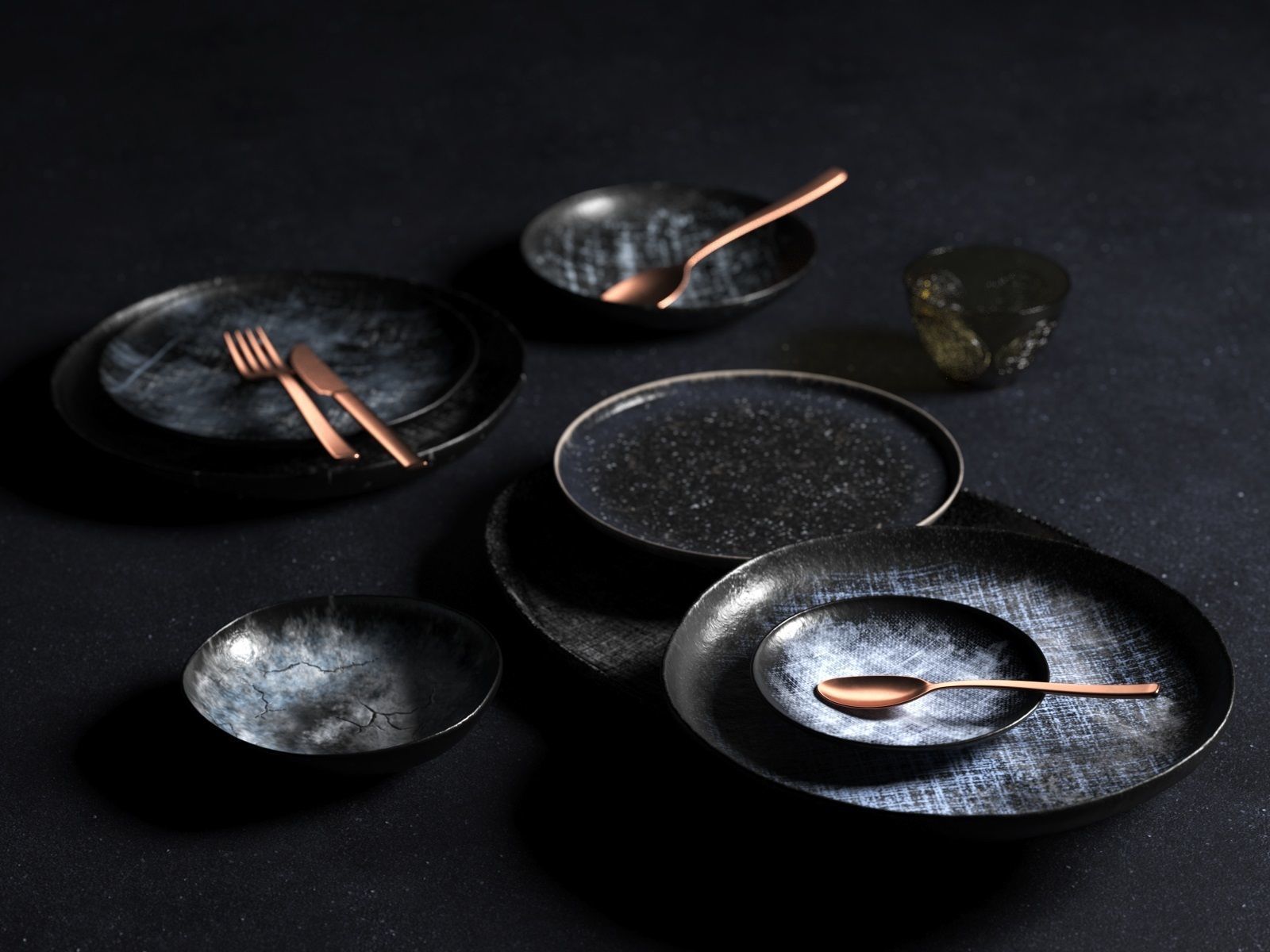 Tableware Set 7 dinner with copper forks and spoons 3D model_2