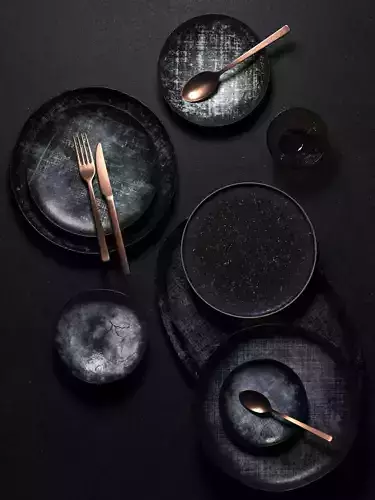 Tableware Set 7 dinner with copper forks and spoons 3D model