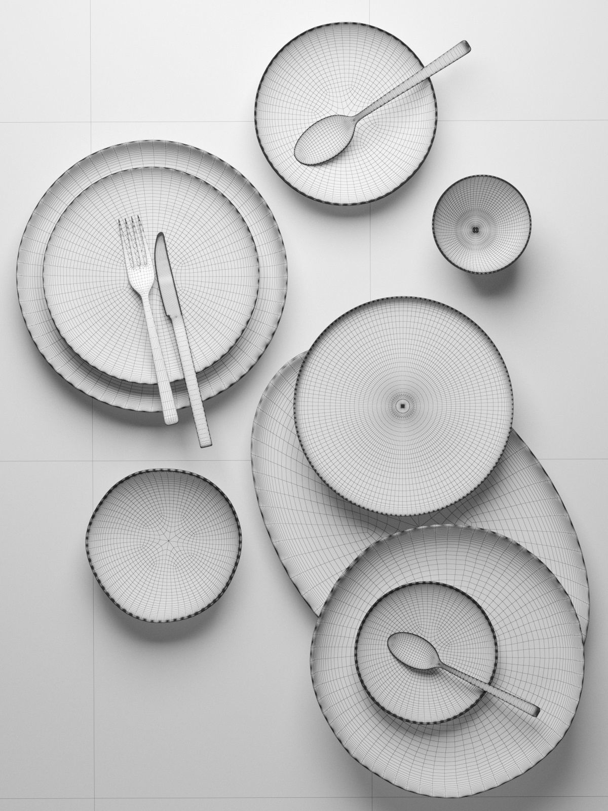 Tableware Set 7 dinner with copper forks and spoons 3D model_3