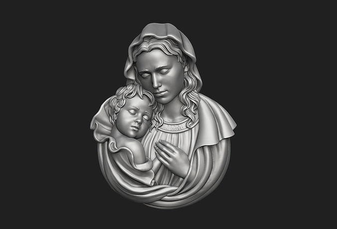 Mary with Baby Jesus Pendant 3D print model