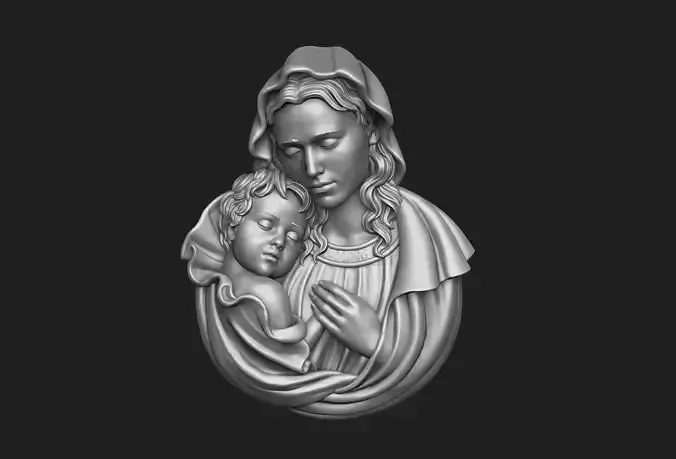 Mary with Baby Jesus Pendant 3D print model