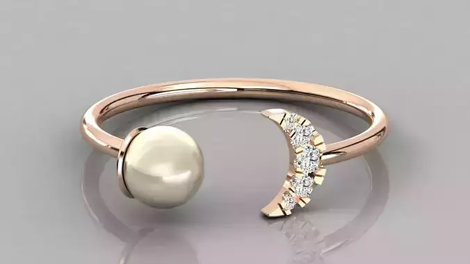 Women solitaire pearl ring 3dm stl render detail  3D print model
