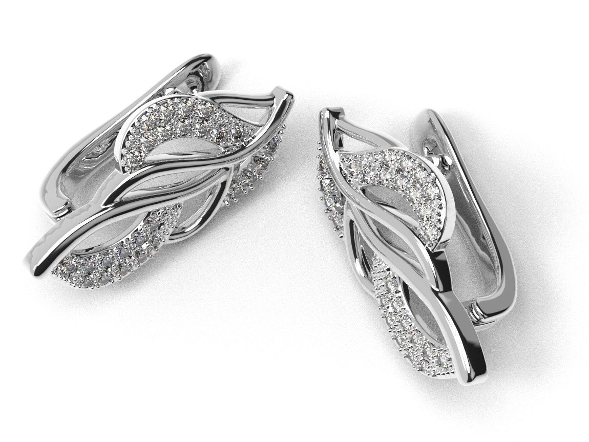Stylish twig earrings with diamonds 477 3D print model_9