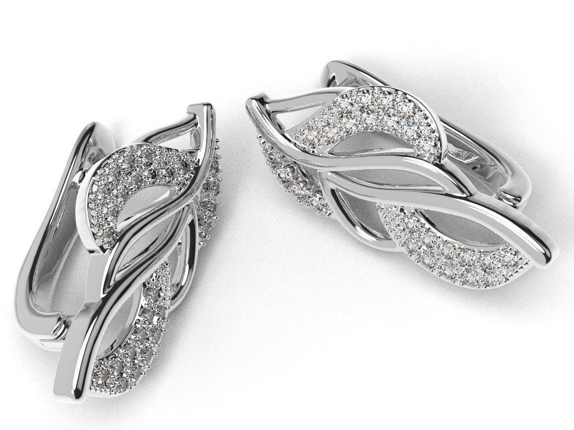 Stylish twig earrings with diamonds 477 3D print model_10