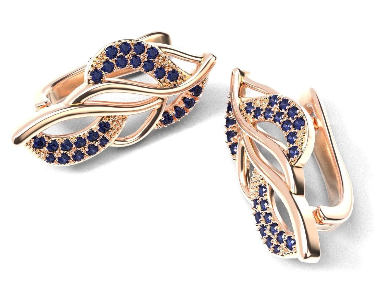 Stylish twig earrings with diamonds 477 3D print model_3