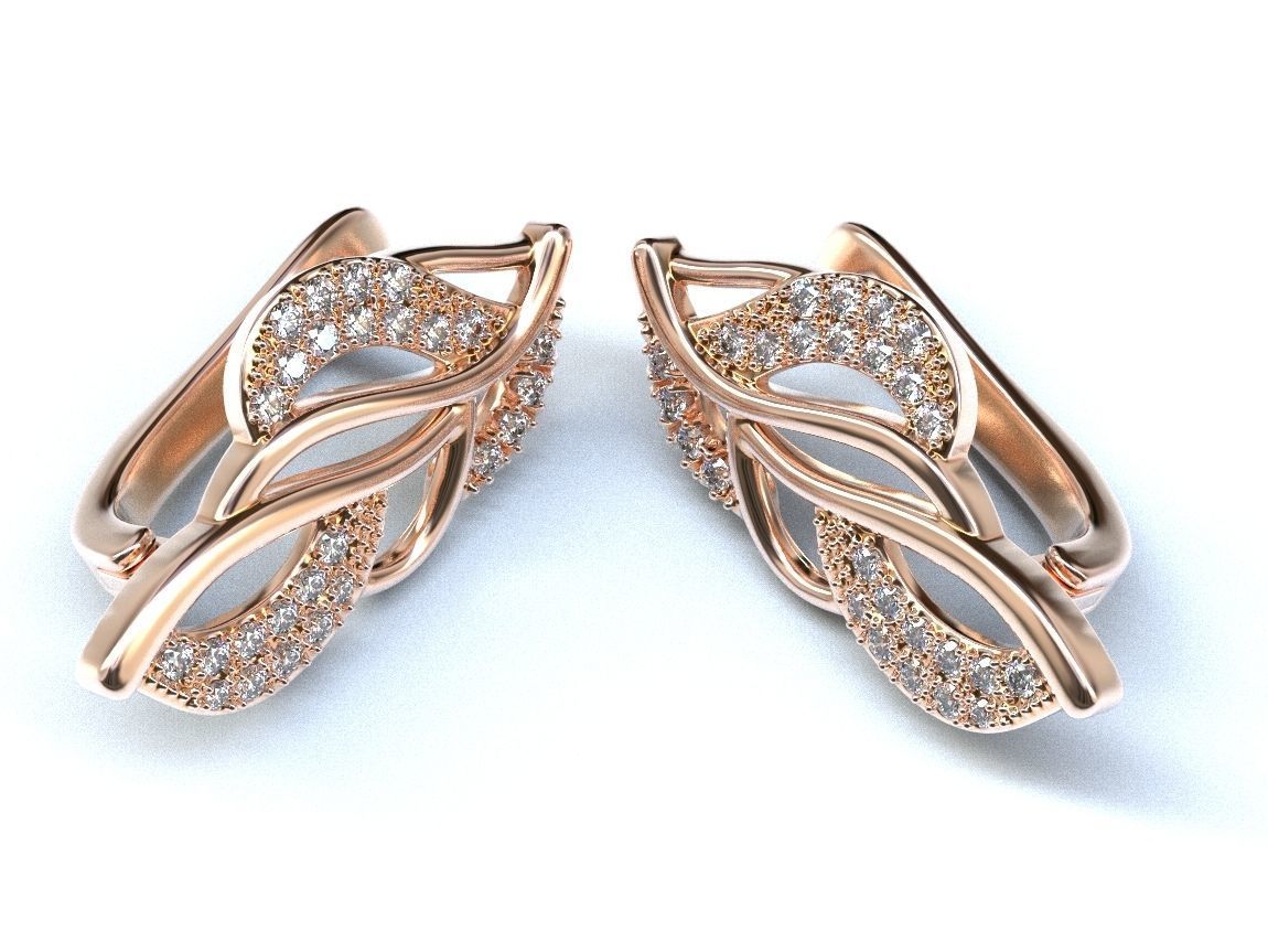 Stylish twig earrings with diamonds 477 3D print model_5