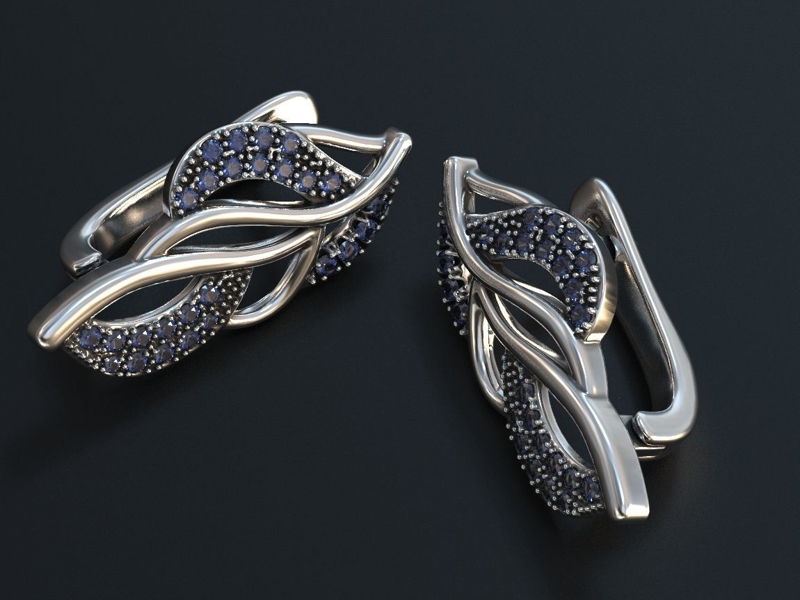 Stylish twig earrings with diamonds 477 3D print model_2