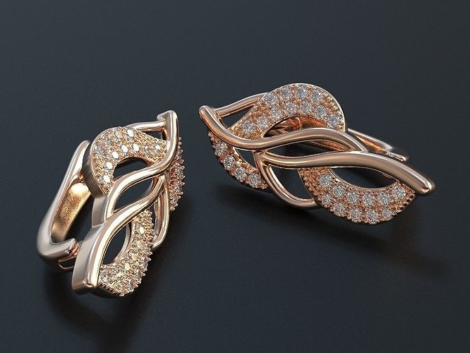 Stylish twig earrings with diamonds 477 3D print model