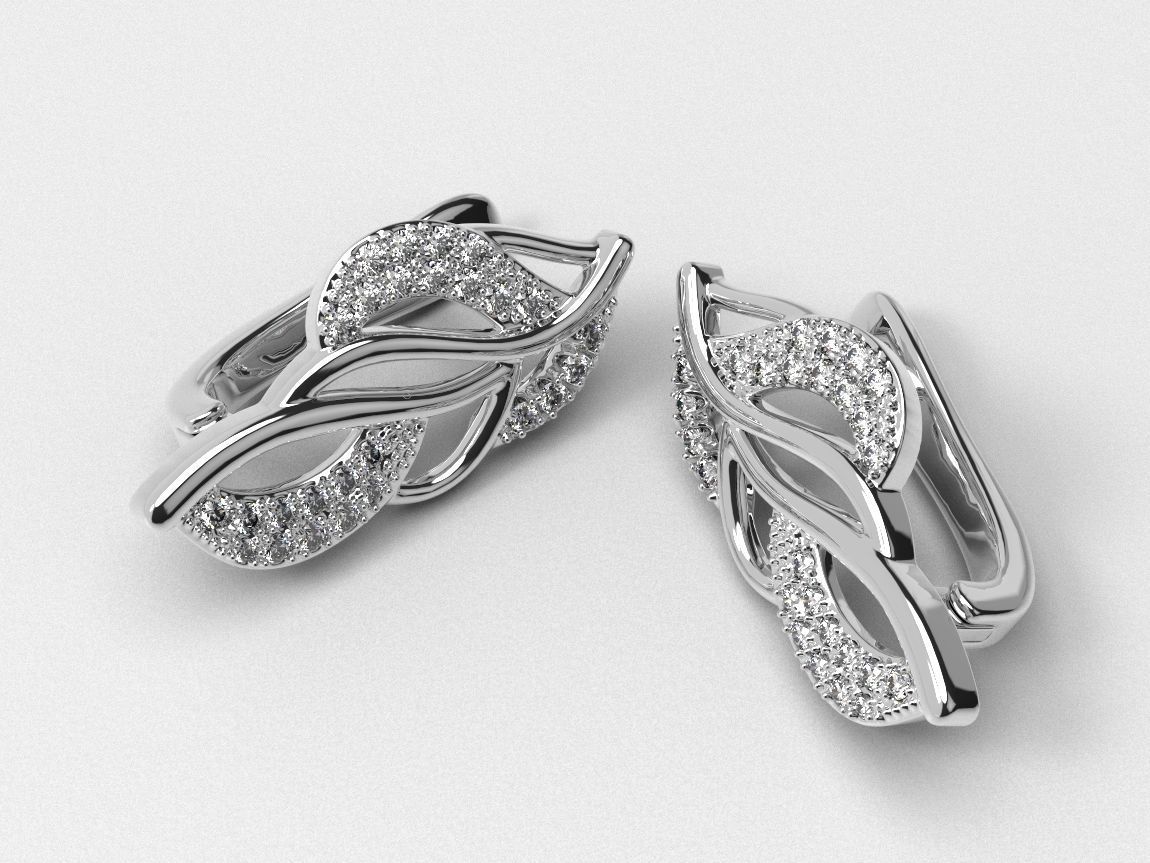 Stylish twig earrings with diamonds 477 3D print model_1