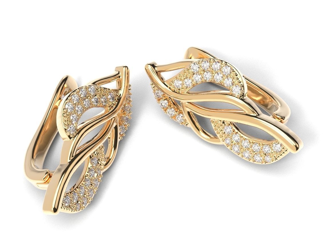 Stylish twig earrings with diamonds 477 3D print model_8