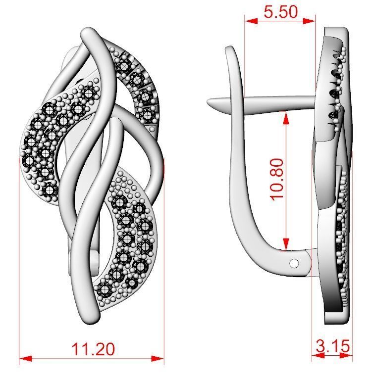 Stylish twig earrings with diamonds 477 3D print model_11