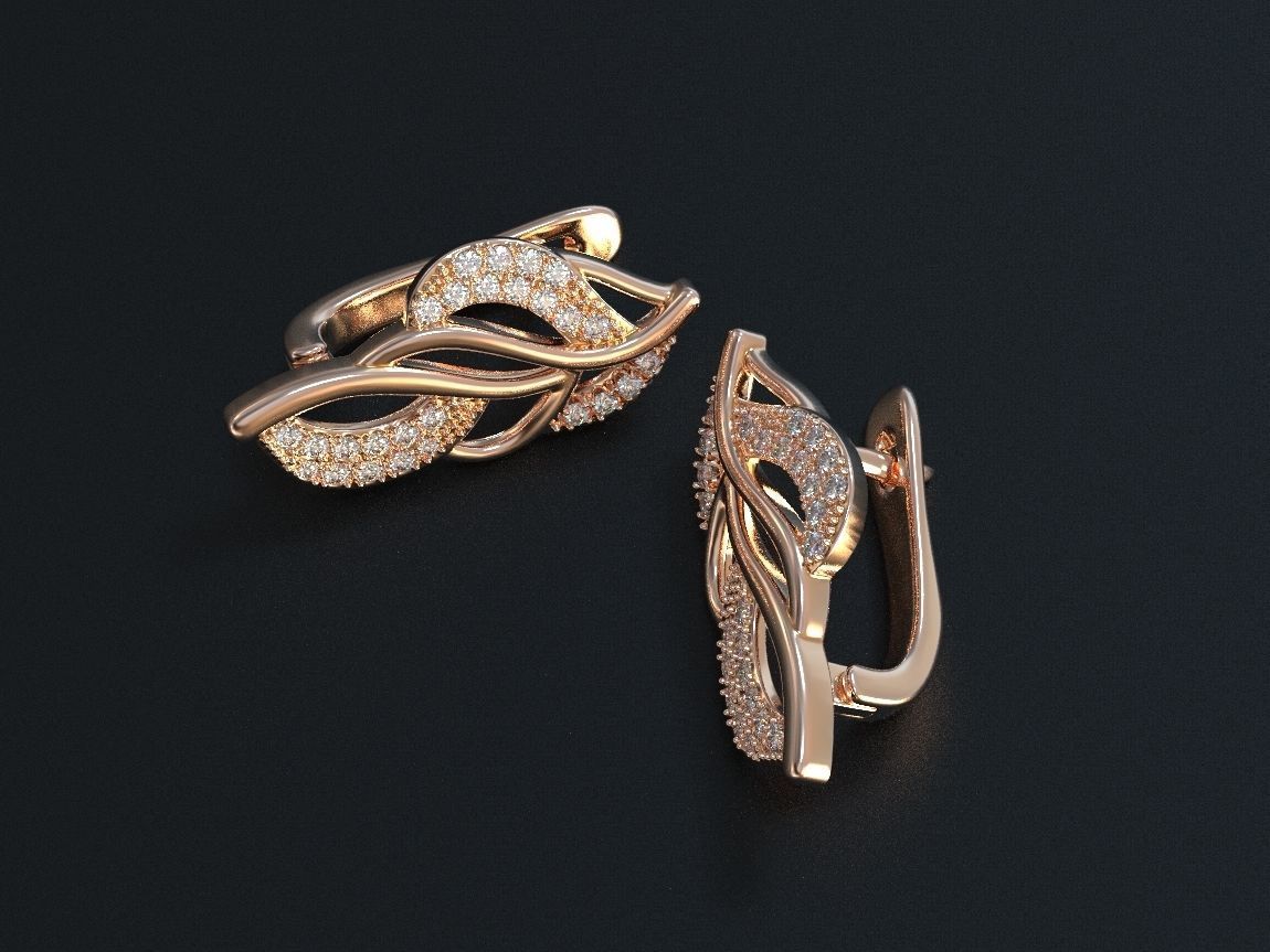 Stylish twig earrings with diamonds 477 3D print model_6