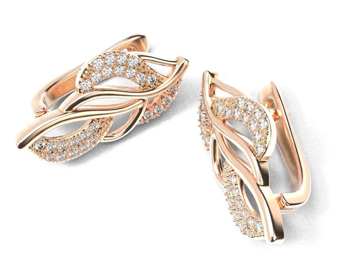 Stylish twig earrings with diamonds 477 3D print model_7