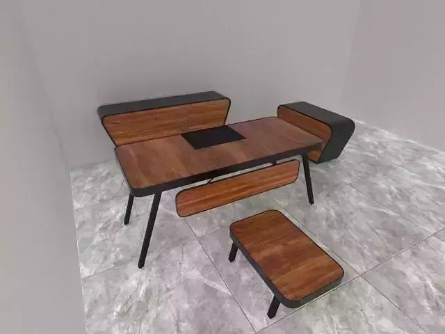 mensam desk with two chairs and stool