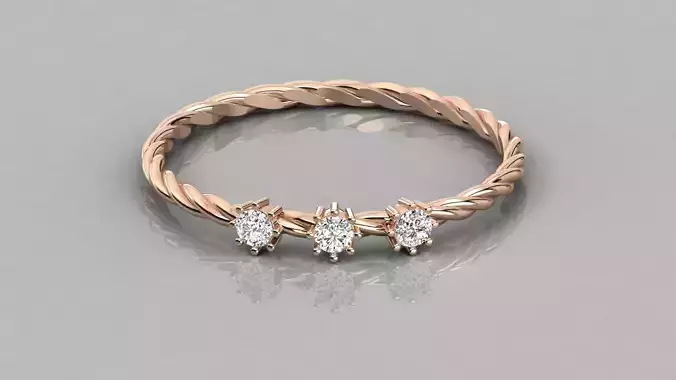 Tri-diamond Women solitaire ring 3dm stl render detail  3D print model