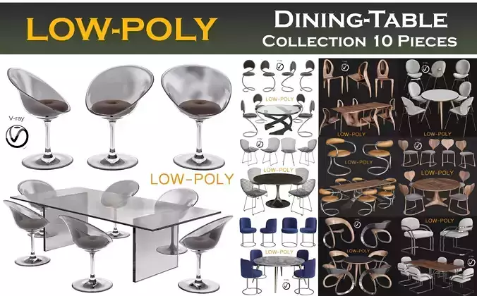 Dining-Table  Collection 10 Pieces 3d model